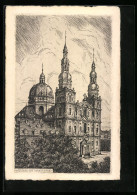 Künstler-AK Würzburg, Stift Hauger Kirche  - Würzburg