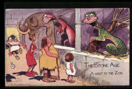 Künstler-AK Sign. S. M. Payne: The Stone Age, A Visit To The Zoo  - Autres & Non Classés
