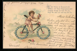 AK Engel Auf Einem Fahrrad Mit Blumen  - Angels