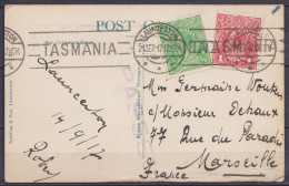 Australie - CP Colorisée "King's Bridge Launceston" Affr. 1½d Flam. "LAUNCESTON /21 SEP. 1917/ TASMANIA" Pour MARSEILLE  - Covers & Documents