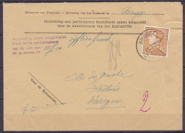 Env. "Ministerie Van Financiën - … Kadaster Te Bruges" Affr. N°847 Càd BRUGGE /24-1-1956 Pour WAREGEM - Contre Rembourse - 1936-1951 Poortman
