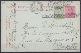 EP CP 10c Rouge (type N°165) + N°137 Flam. "BRUXELLES (Nd) /25.IV 1921/ BRUSSEL (Nd)" + Annul. Roulette Pour E/V - Tarjetas 1909-1934