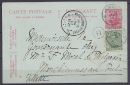 EP CP 10c Rouge (type N°165) + N°137 Càd Relais *JAMIOULX* /14 III 1921 Pour MARCHIENNE-AU-PONT Vilette - Cartoline 1909-1934