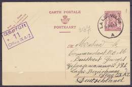 EP CP 40c Lilas (type N°479) Càd LA LOUVIERE /14-8-1940 Pour Officier Belge Prisonnier Au Camp Oflag IX A/Z En Allemagne - Guerra 40 – 45 (Cartas & Documentos)
