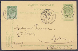 EP CP 5c Vert (type N°56) + N°56 Càd AUVELAIS /25 FEVR 1904 Pour AUTUN (Saône & Loire)  - Briefkaarten 1871-1909