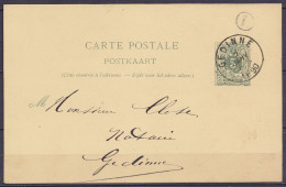 EP CP 5c Vert-gris (type N°45) Càd GEDINNE /2 JANV 1890 Pour E/V - Boîte Rurale "L" (Bourseigne-Neuve) - Briefkaarten 1871-1909