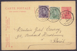 EP CP 10c Rouge (type N°165) Repiqué "Charbonnages Du Horloz" + N°137+139 Càd TILLEUR /15 VII 1921 Pour PARIS - Briefkaarten 1909-1934