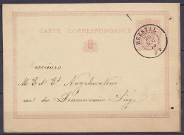 EP Carte-correspondance 5c Lilas-rose (type N°28) Càd DC HERSTAL /25 MAI 1875 Pour LIEGE - Tarjetas 1871-1909