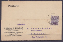 CP "F.N. Heinen, St.Vith (Eifel)" Affr. N°139 Càd ST-VITH (juillet 1922) Pour WAREMME - 1915-1920 Albert I