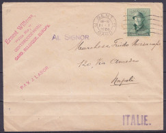 Env. Affr. N°167 (tarif Imprimés) Flam. "GENT 3/12.I 1920/ GAND 3" Pour NAPOLI (Naples) Italie - 1919-1920  Cascos De Trinchera