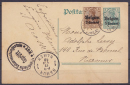 EP CP 5c Vert (type OC2) + OC1 Càd BURDINNE /11 VIII 1916 Pour NAMUR - Cachet Oval Censure "Militärische Ueberwachungsst - Deutsche Besatzung