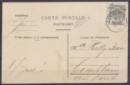 CP "Sart-lez-Spa La Hoègne" Affr. N°53 Càd STAVELOT /8 JUILLET 1910 Pour COMBLAIN-AU-PONT - Griffe [HOCKAI] - Légère Déc - 1893-1907 Wapenschild