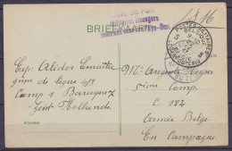 CP En Franchise S.M. D'in Militaire Interné En Hollande Càpt "LEGERPLAATS /10.IV.1917/ BIJ ZEIST" Pour Militaire Belge E - Army: Belgium