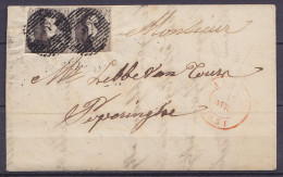 L. Affr. Paire N°3 P2 Càd ALOST /5 AVRIL 1851 Pour POPERINGHE (au Dos: Càd Arrivée POPERINGHE) - 1849-1850 Medaillen (3/5)
