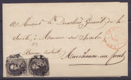 L. Affr. Paire Verticale N°3 P1 Càd AERSCHOT /12 FEV. 1851 Pour Bureau Restant à MARCHIENNE-AU-PONT (au Dos: Càd Arrivée - 1849-1850 Medallones (3/5)