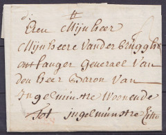 L. Datée 29 Juillet 1765 De YPRES Pour INGELMUNSTER - Griffe Rouge "YPRES" - Port "3" - 1714-1794 (Pays-Bas Autrichiens)