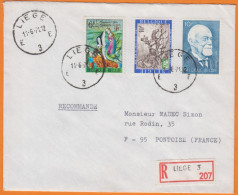 Belgique Lettre Recommandée De LIEGE 1971   Avec Compo De 3  Timbres Pour 95 PONTOISE - Cartas & Documentos
