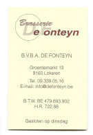 Lokeren Groentemarkt Brasserie De Fonteyn Visitekaartje Etiquette Htje - Cartes De Visite