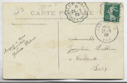 SEMEUSE 5C CARTE CLERY LOIRET CONVOYEUR ST HILAIRE ST MESMIN A ORLEANS 29.8.1908 COTE 60€ - Correo Ferroviario