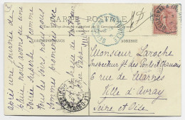 SEMEUSE 10C LIGNEE CARTE BEUZEVAL CONVOYEUR BLEU BEUZEVAL A TROUVILLE 1905 - Railway Post