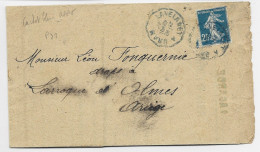 SEMEUSE 25C LETTRE CONVOYEUR BLEU BRAM A LAVELANET 1922 GRIFFE DE GARE LAGARDE ARIEGE - Posta Ferroviaria