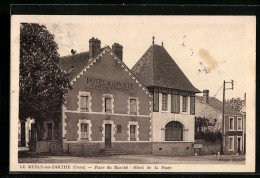 CPA Le Mesle-sur-Sarthe, Place Du Marche, Hotel De La Poste  - Autres & Non Classés