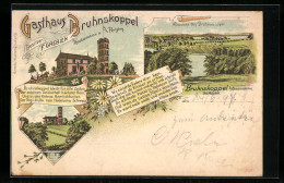 Lithographie Gremsmühlen, Gasthaus Bruhnskoppel V. F. Grieben, Aussicht Von Bruhnskoppel  - Other & Unclassified