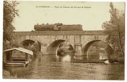 Saint Ambreuil - Pont Du Chemin De Fer Sur La Grosne (passage D'une Locomotive à Vapeur, Pêcheurs En Barque, Lavoir) - Other & Unclassified
