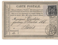 Carte Précurseur 1878 / 51 SAINT MEMMIE / J VITRE / Oblitération CHALONS Pour 75010 PARIS  / Timbre Type Sage 10c - 1877-1920: Semi Modern Period