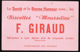 Buvard 21 X 13,5 Biscottes "Mousseline" F. GIRAUD Fabriquées à Lyon Rhône - Bizcochos