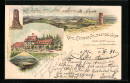 Lithographie Feldberg / Schwarzwald, Hotel-Pension Feldbergerhof, Aussichtsturm Und Denkmal  - Feldberg