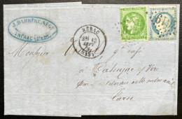 N°42 5c VERT CERES & N°37 20c BLEU CERES SUR LETTRE / NERAC POUR CAHUZAC / 13 SEPT 1871 / LAC - 1849-1876: Classic Period