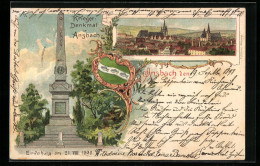 Lithographie Ansbach, Teilansicht Und Kriegerdenkmal, Anlasskarte Einweihung 1898, Wappen  - Ansbach