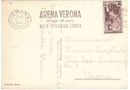 CARTOLINA CESENATICO COLONIA VERONESE CON ANNULLO TARGHETTA ARENA VERONA - 1946-60: Marcophilia