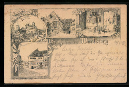 Vorläufer-Lithographie Wartburg, Gesamtansicht, Burghof, Lutherstube 1891  - Other & Unclassified