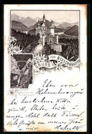 Vorläufer-Lithographie Neuschwanstein, Schloss Neuschwanstein, Marienbrücke 1895  - Autres & Non Classés