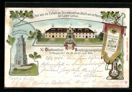 Lithographie Neugersdorf, XI. Oberlausitzer Bundesgesangsfest 1904, Festhalle  - Jacht