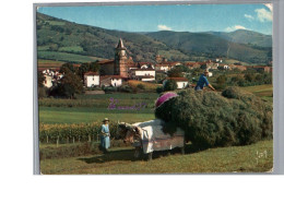 AINHOA 64 - Le Village Type Du Pays Basque Ramassage Du Foin à L'aide De Bœuf Vache En Costume Folklore - Ainhoa