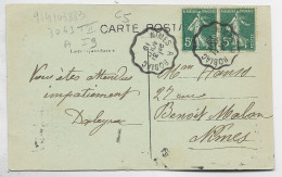 SEMEUSE 5C PAIRE CARTE  MONTPELLIER  CONVOYEUR NIMES A ROBIAC 31 AOUT 1919  COTE 60€ - Railway Post