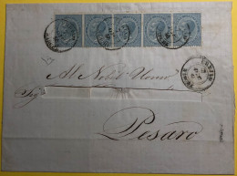 1864 URBINO X PESARO XON 15 CENT D.L.R. STRISCIA DI 5 ESEMPLARI INDIRIZZO IN PARTE RITAGLIATO COME DA FOTO CERT. EN,DIEN - Marcophilie