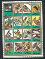 Planche De 16 Timbres Oblitérés UMM-AL-KIWAIN XI-4 Insectes : Libellule, Coccinelle, Scarabée, Mante Religieuse Etc, Etc - Autres & Non Classés