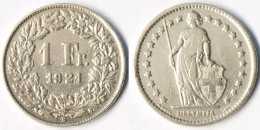 Schweiz - Switzerland 1 Franken Silber-Münze 1921   (r1312 - Andere & Zonder Classificatie