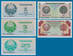 USBEKISTAN - UZBEKISTAN 5 Stück Banknoten 1992-94 UNC (18190 - Sonstige – Asien