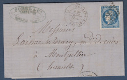 Bordeaux N° 46B  Sur  Lettre  De Moulins S Allier - Cote : 30 € - 1870 Emission De Bordeaux