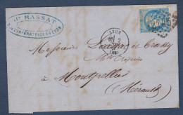 Bordeaux N° 46B  Sur  Lettre  De Lyon - Cote : 30 € - 1870 Uitgave Van Bordeaux