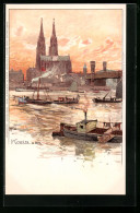 Lithographie Köln, Blick Vom Fluss Auf Den Dom  - Köln