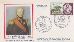 Enveloppe    FRANCE    Bicentenaire   Naissance  Du   Maréchal  SOULT     SAINT  AMANS  SOULT   1969 - Gedenkstempels