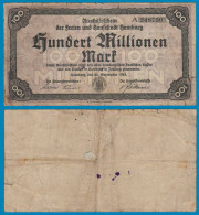 Hamburg 100 Millionen Mark 1923 Aushilfschein Notgeld Gebraucht  (18991 - Altri & Non Classificati
