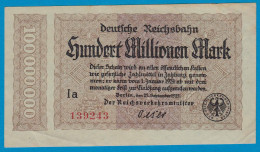 Reichsbahn Berlin 100 Millionen Mark Notgeld Pick S1017 1923 VF    (19020 - Other & Unclassified