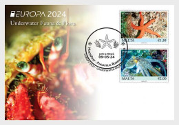 Malta 2024 Europa CEPT Undewater Fauna Octopus Starfish First Day Card - Meereswelt